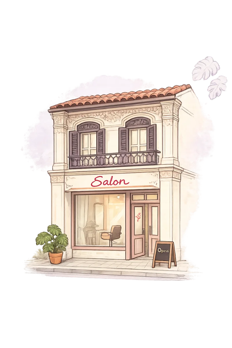 A Singapore Peranakan-style shophouse with a small beauty salon on the ground floor
